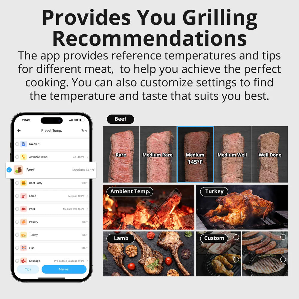 Thermomètre à viande intelligent SONOFF BMT01 pour barbecue et cuisson, sonde de température précise pour surveiller la cuisson des aliments