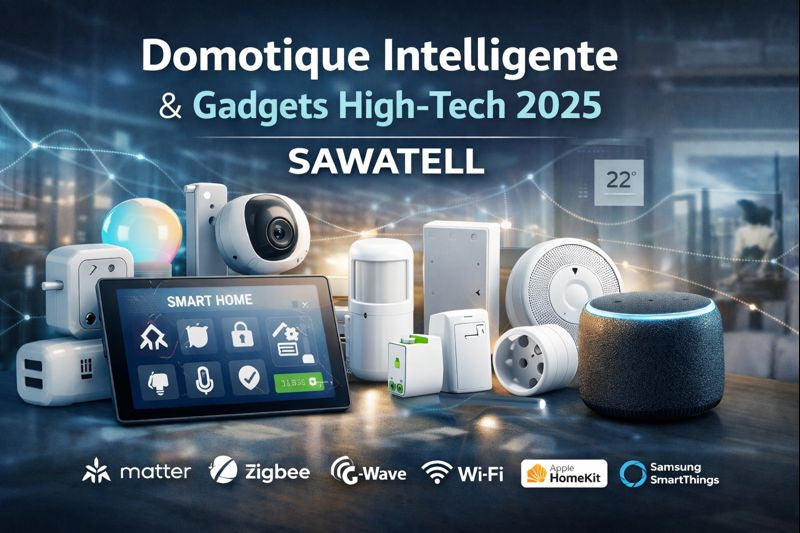 Solution de domotique intelligente SAWATELL avec capteurs, relais et détecteurs IoT compatibles Matter, Zigbee, Wi-Fi et Smart Home en 2026