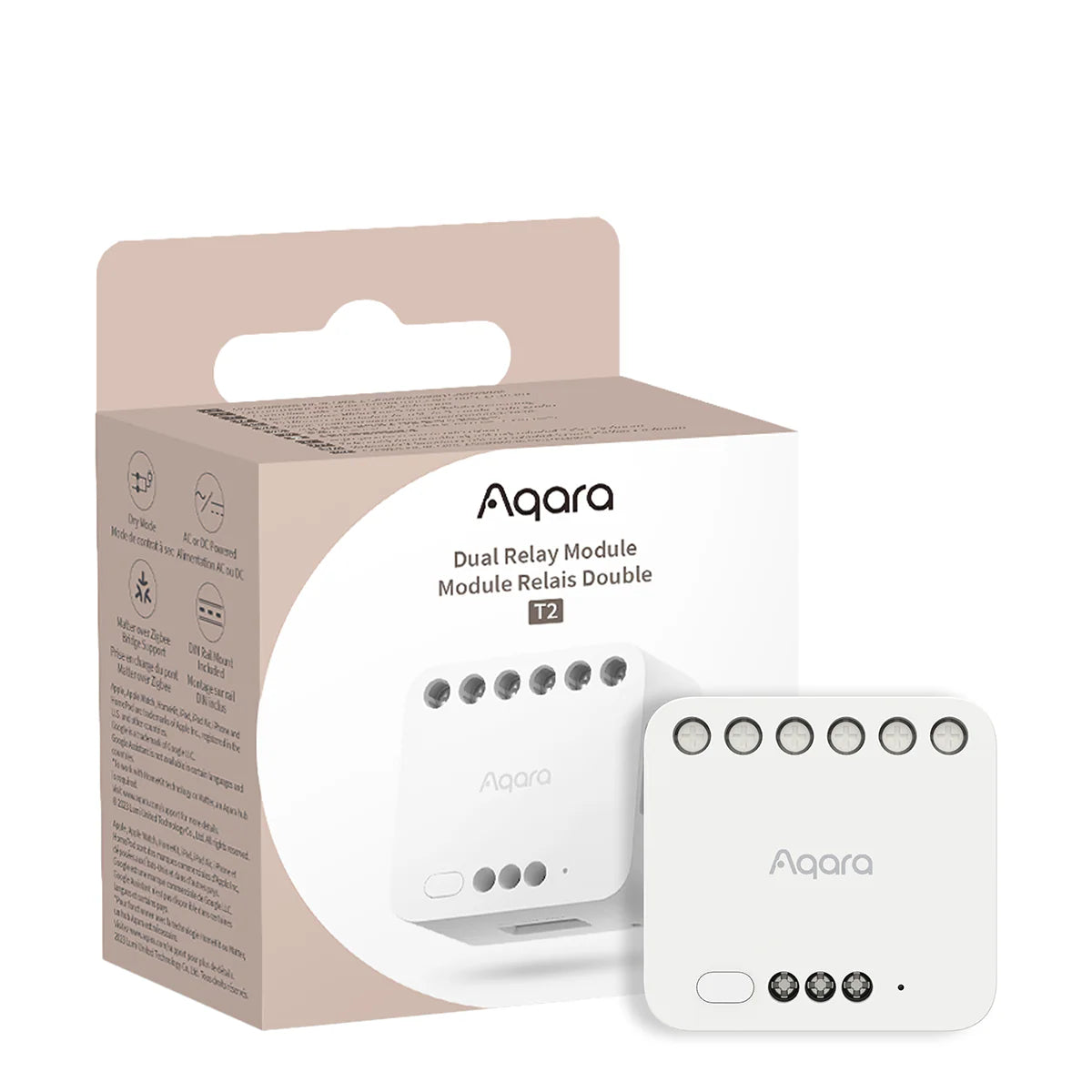 Module double relais Aqara T2 compatible Zigbee et Matter pour le contrôle intelligent des circuits électriques