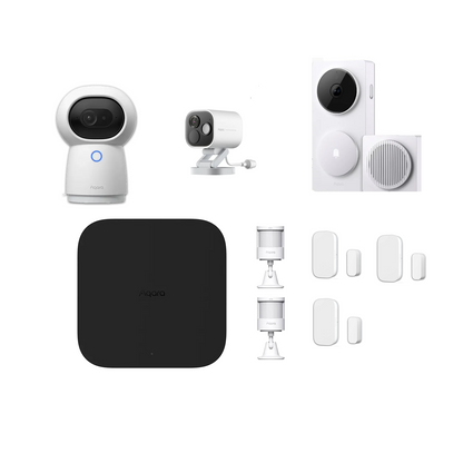 Pack sécurité Aqara avec hub intelligent, caméras de surveillance et capteurs connectés
