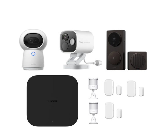 Pack sécurité Aqara avec hub intelligent, caméras de surveillance et capteurs connectés