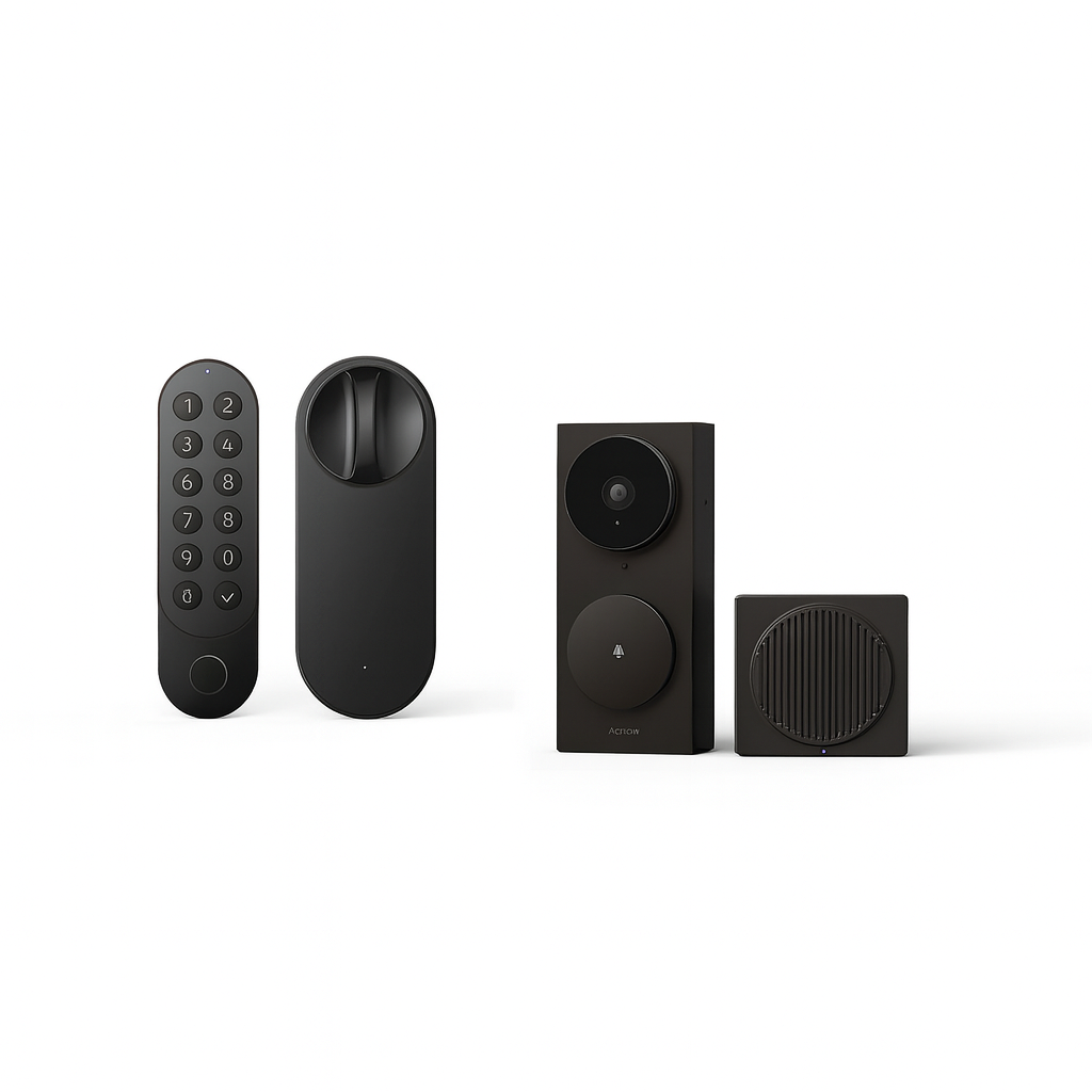 Pack sécurité connectée Aqara avec serrure intelligente U200 et sonnette vidéo G410 pour contrôle d’accès et surveillance de l’entrée