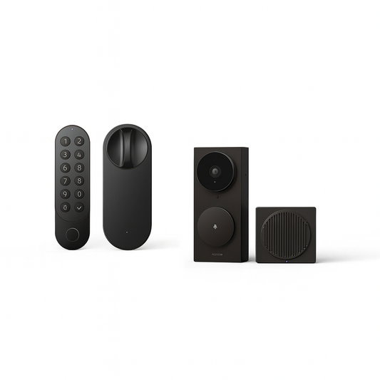 Pack sécurité connectée Aqara avec serrure intelligente U200 et sonnette vidéo G410 pour contrôle d’accès et surveillance de l’entrée