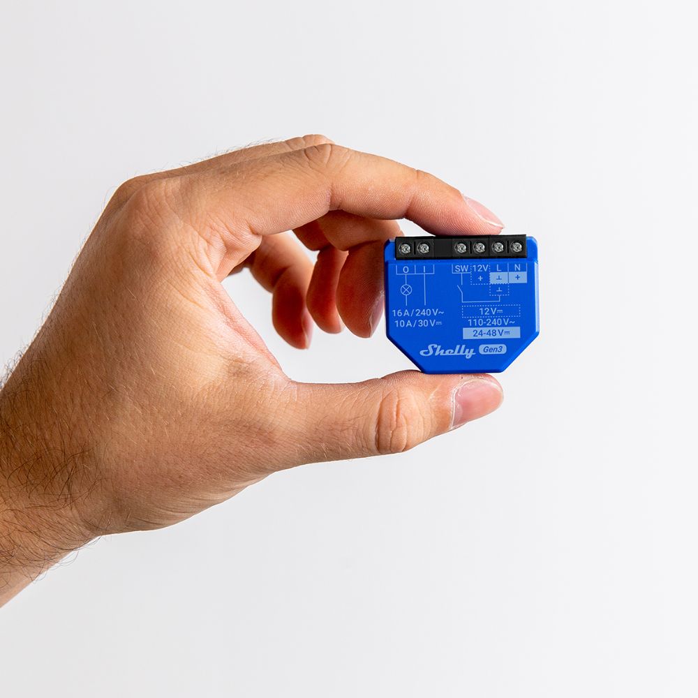 Module relais intelligent Wi-Fi 1 canal 16A Shelly Shelly 1 Gen3 pour automatisation domotique, contrôle à distance et intégration avec interrupteurs existants