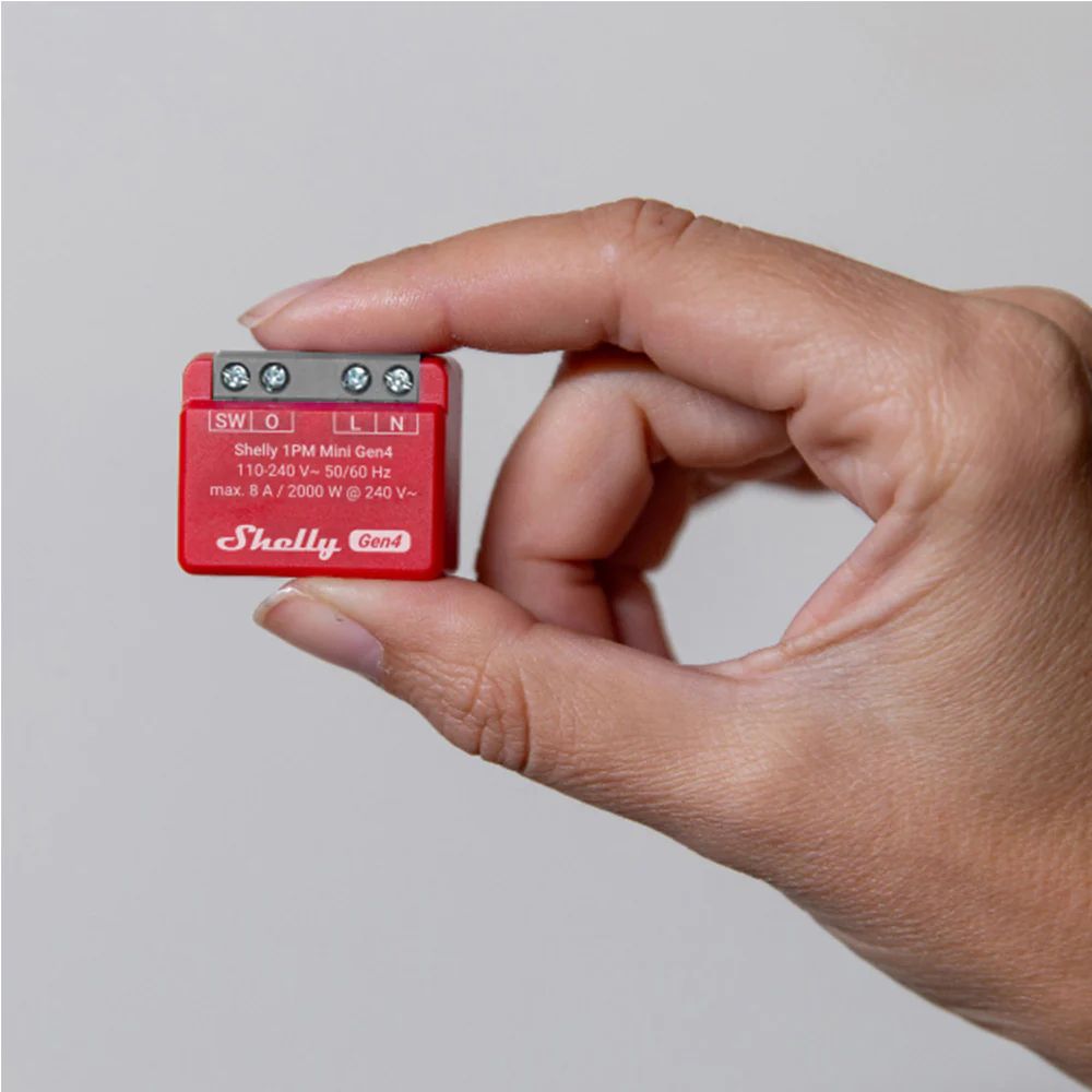 Module relais intelligent multiprotocoles compatible Matter Shelly 1PM Mini Gen4 avec mesure de puissance, Wi-Fi, Bluetooth et Zigbee 3.0 pour automatisation domotique compacte
