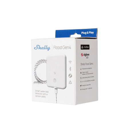 Capteur d’eau intelligent Wi-Fi/Bluetooth Shelly Flood Gen4 pour détection de fuite, inondation et rupture de tuyau avec alertes de sécurité en temps réel