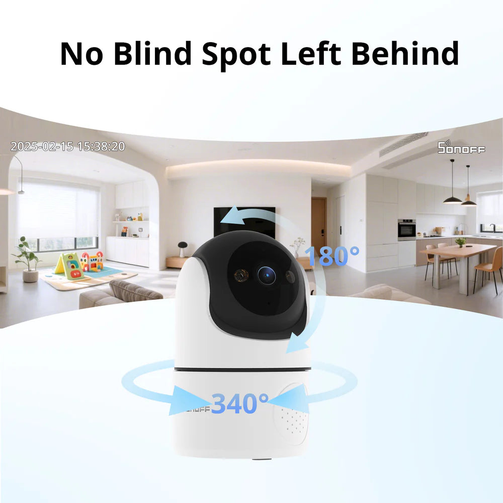 Caméra de sécurité intérieure intelligente Wi-Fi Pan-Tilt SONOFF CAM-PT2 pour surveillance de la maison, contrôle à distance et alertes de sécurité en temps réel
