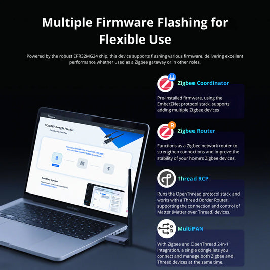 Dongle USB Zigbee 3.0 et Thread SONOFF Dongle Plus MG24 pour création de passerelle domotique, compatible Home Assistant, Zigbee2MQTT et Matter