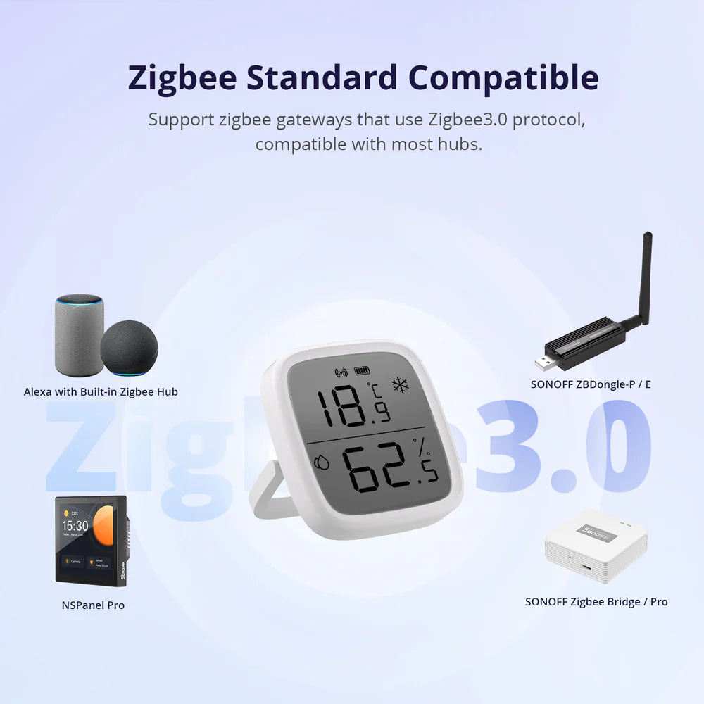 Capteur intelligent Zigbee 3.0 SONOFF SNZB-02D de température et d’humidité avec écran LCD pour surveillance climatique intérieure via passerelle Zigbee