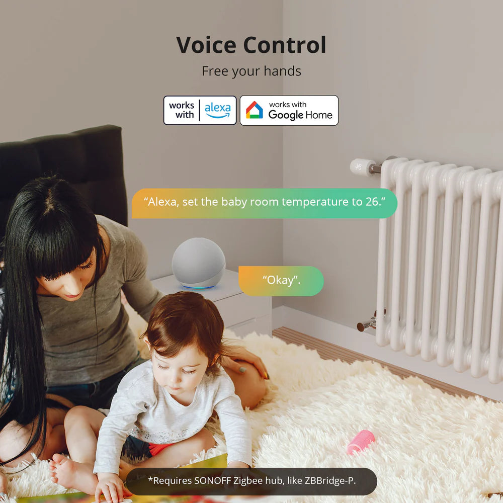 Tête thermostatique intelligente Zigbee 3.0 SONOFF TRVZB pour radiateur, contrôle précis du chauffage et automatisation domotique via passerelle Zigbee